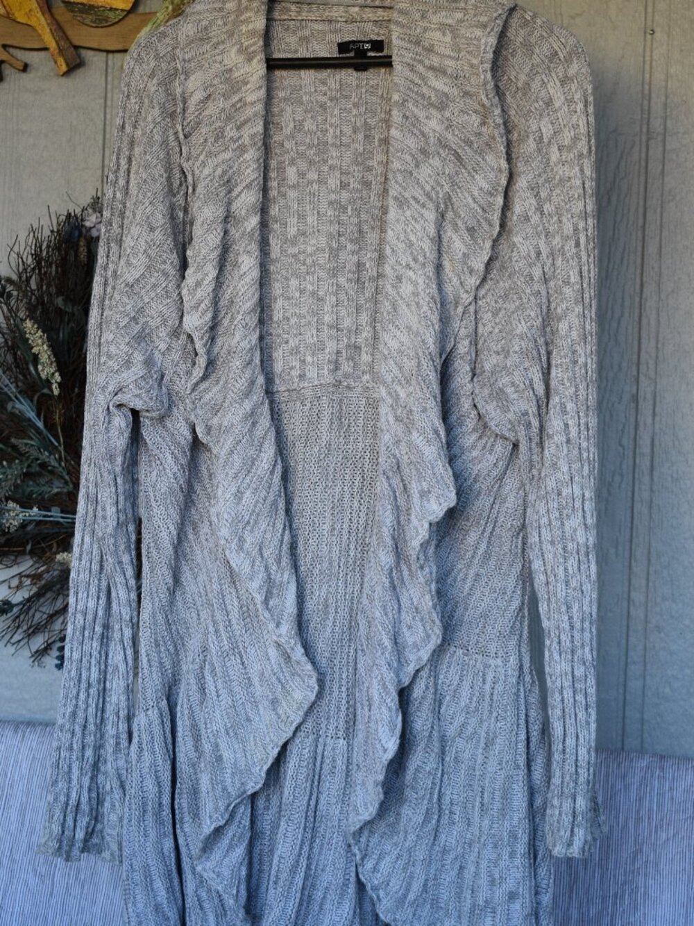 Apt. 9 Woman 2X Gray Open Front Cascading Ruffle Duster Cardigan